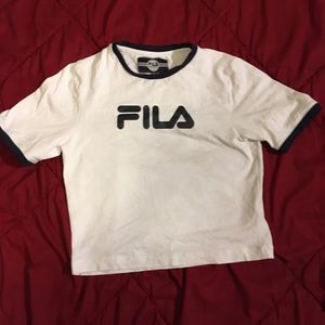 Fila white crop with navy blue trim